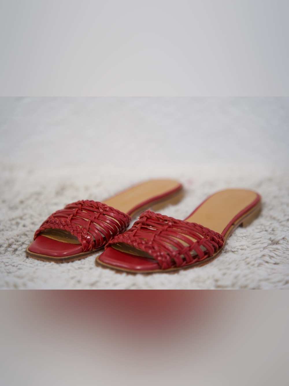 STAUD Red Woven Slide Mules